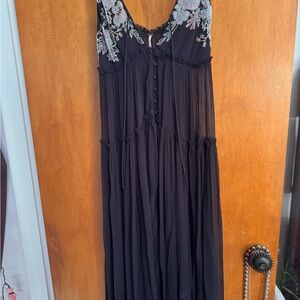 Free People Black Floral Embroidered Maxi Dress